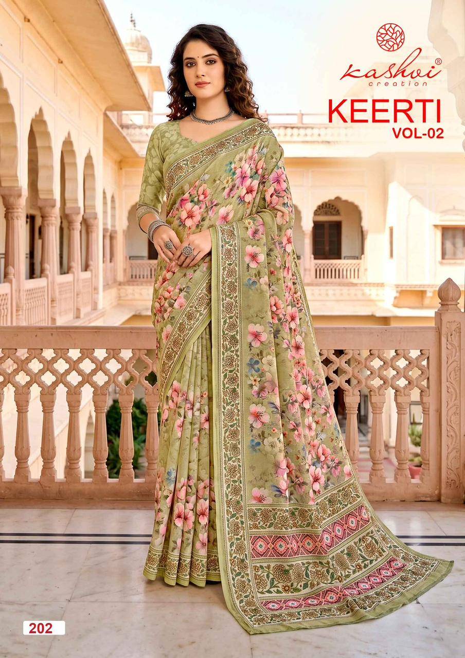 KEERTI VOL 02 By KASHVI CREATION 201 To 208 Series Indian Traditional Wear DULL MOSS VISCOSE sarees At Wholesale Price